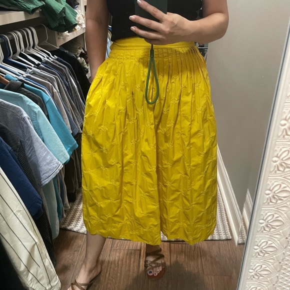 Gap yellow cotton poplin high waisted plated midi skirt - Picture 2 of 7